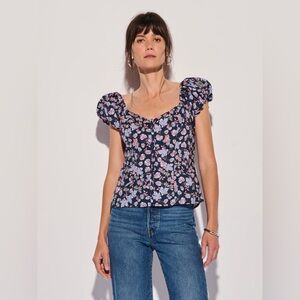 NWOT Nation LTD Floral Puff Sleeve Blouse - Navy and Pink